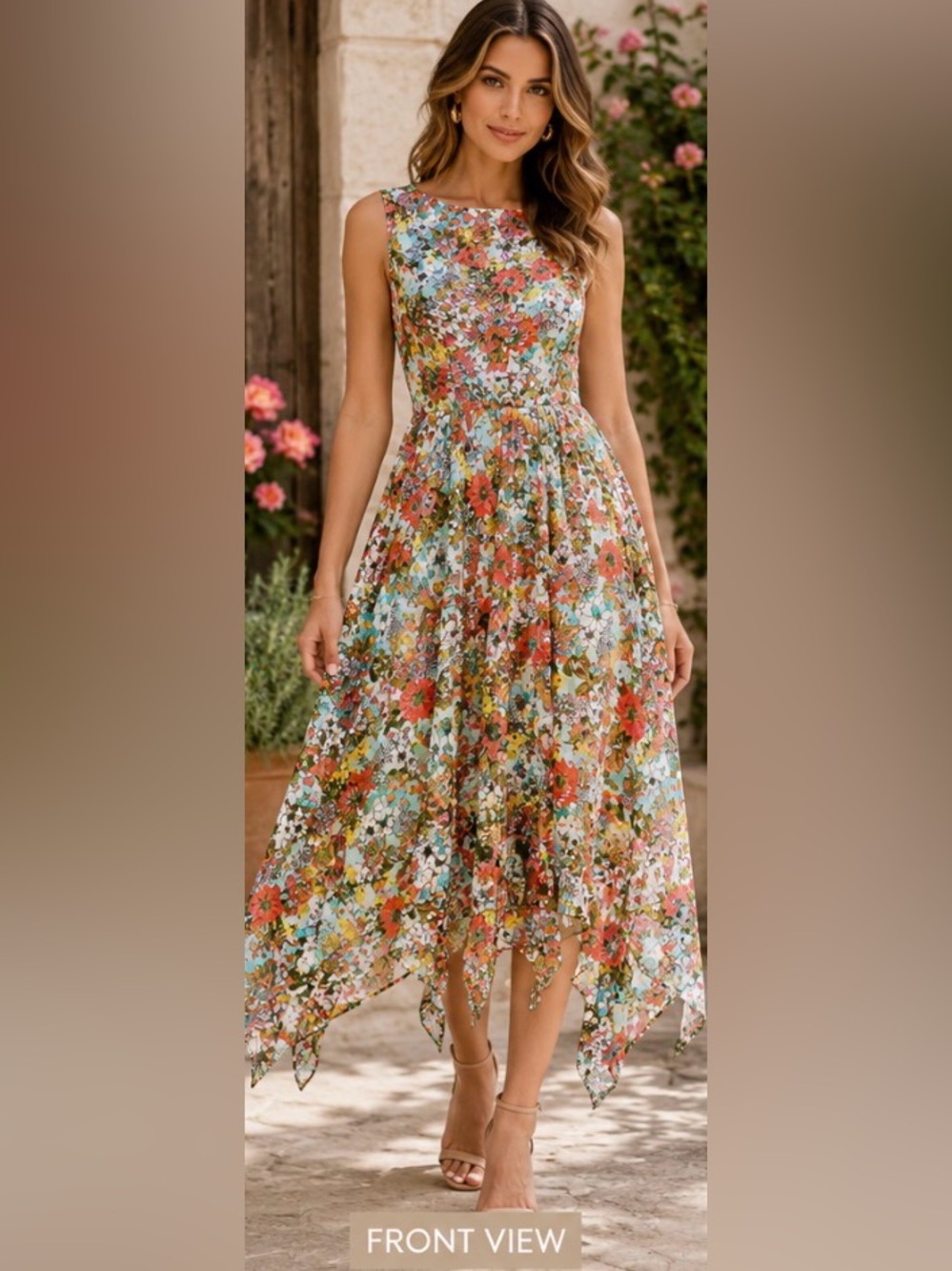 Emma & Michele Size 8 Floral Handkerchief Hem Midi Dress Lined Boho. Lined